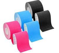 3 Rollos Cinta Kinesiologica, Elastica Esparadrapo Deportivo Vendas Autoadhesivas, Impermeable Cintas Kinesiologicas con Negro Azul Rosa Venda Elastica para Hombros Rodilla Codo Soporte Muscular
