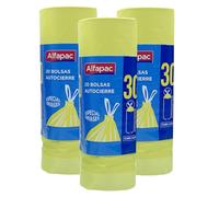 3 rollos de 20 bolsas de basura (60 bolsas) autocierre 30 L. de capacidad especiales envases y cubos altos 50x75 cms