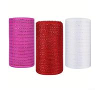 3 rollos de cinta de malla de San Valentín de 30 pies, cintas decorativas para hacer coronas, suministros de fiesta, serpentinas para boda, hogar, vacaciones, adornos de temporada, rojo y rosa