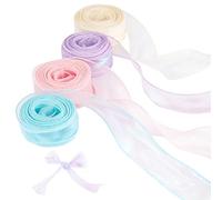 3 Rollos de Cinta de Organza Iridiscente de Gasa Transparente, 40 mm x 9 m Cinta de Encaje de Organza, Brillante Cintas Decorativas Tela para Envolver Regalos, Decoración de Ramo, Boda, Manualidades