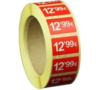 3 Rollos de Etiquetas de Precio,99€ Autoadhesivas, Total 3000 Pegatinas, 25x15mm, Rojo Brillante, Ideales Para Promocions (12,99€ -3000UDS)