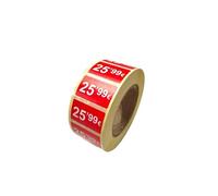 3 Rollos de Etiquetas de Precio,99€ Autoadhesivas, Total 3000 Pegatinas, 25x15mm, Rojo Brillante, Ideales Para Promocions (25,99€ -3000UDS)