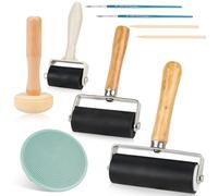 3 rollos de goma con impresión de linóleo con 1 rodillo de setas y 1 grabado de 3,5 cm/6 cm/10 cm, rodillo de pintura de goma, para bloques de tinta, estampación, impresión, papel pintado, artesanía