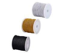 3 rollos de hilo de macramé de 1 mm, cuerda para pulseras, cinta de regalo dorada para manualidades, pulseras, fabricación de joyas, collares, manualidades (plata, oro, negro)