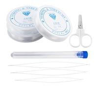 3 Rollos de Hilo Elástico Transparente Resistente para Brazaletes, Cuerdas de Perlas Elásticas y Extensibles de Cristal, Hilo para Brazaletes de Perlas, con Tijeras y Aguja para Perlas, para la Fabric