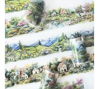 3 Rolls Aesthetic Scrapbook Accesorios, Ta Merry Landidylle und Bergblick Themed PET Washi Tape stickers für Scrapbooking,Fotoalbum,Journaling Zubehör,Bullet Journal(Small Town 1)