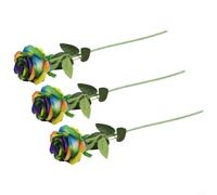 3 rosas artificiales de seda arcoíris de 52 cm, flores artificiales para decoración de arco de boda, centros de mesa de ramo falsos realistas, multicolor, decoración de fiestas, tallos grandes