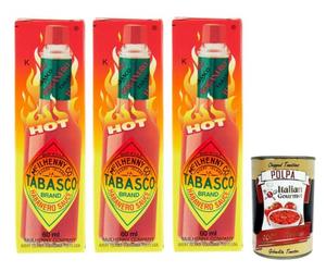 3 salsas Tabasco Habanero, para las salsas más afiladas de Tabasco, se procesan chiles Habanero de 60 ml + lata de 400 g de Polpa Gourmet Italiano