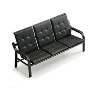 3-Seat Waiting Room Guest Chair with Arms in PU Leather, Office Furniture Bench Reception Area Seating for Office and Lobby(Black)