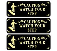 3 Señal de Paso, 7,6 x 22,8 cm, Negro Caution Watch Your Step Firmar Señales Advertencia Escalera Acrílicas Marca Seguridad Precaución Autoadhesiva para Negocios, Restaurantes, Oficinas