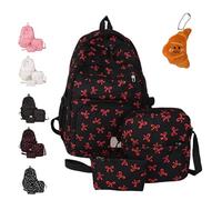 3 Set Bow Backpack for Girls, 3-Piece Bow Design Backpack Set, Preppy Primary Secondary Book Bag with Cross-body Bag and Small Pouch (Red)