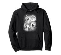 3 Shiba Inu 90´s Blanco y Negro Aullando a la Luna Sudadera con Capucha