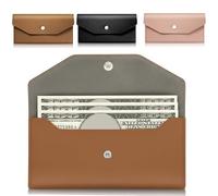 3 sobres de dinero en efectivo, cartera de cuero impermeable, cartera plana de metal a presión, sobres reutilizables para mujeres, niñas, bodas, cumpleaños