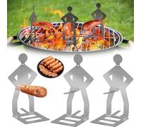 3 Soporte para Salchichas de Barbacoa de Acero Inoxidable, Porta Salchichas BBQ para Hot Dogs con Diseño Hombre de Pie, Accesorio de Parrilla Divertido para Jardín Camping y Fiestas