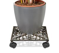 3 Soportes Cuadrados con 4 Ruedas para Plantas de Hierro Fundido Resistente a la Intemperie, 27,5 x 27,5 cm, Bronce