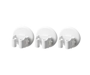 3 soportes para escobas de fregona montados en la pared, color white, antideslizantes, no requiere taladrar, para cocina, baño, garaje, organización de herramientas de limpieza