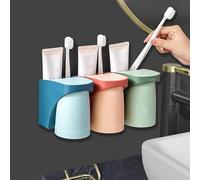 3 soportes para vasos de dientes sin taladrar: soporte para cepillo de dientes HOMURY de pared, soporte para cepillo de dientes con vaso magnético, juego de vasos para baño (rojo+verde+azul)
