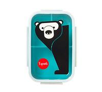 3 Sprouts, Fiambrera Bento, con 3 Compartimentos, Ideal para Contener y Transportar la Comida Infantil, con Decoración Osito Verde Petróleo, 21,6x14x6,4 cm