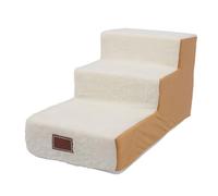 3 Steps Dog Stairs for High Bed, Pet Stairs for Small Dogs Cats, Soft Enhanced Comfort Foam Liner with Stable Structure and Stylish Look, Versatile Puppy Stairs as Bed or Mat for I (Café (Cubierta y