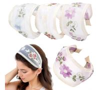 3 Stück Frauen Breite Haarband 9 cm, Diadema de malla bordada con flores, Diademas antideslizantes y cómodas con dientes de peine para mujeres y niñas accesorios para el cabello (Estilo 9CM B, Talla
