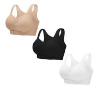 3 sujetadores de cierre frontal para mujer, sin aros, talla grande, soporte | Brasier ajustable de cobertura completa para ropa interior de sujeción firme sin varillas para bustos grandes