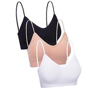 3 Sujetadores de Tubo de Cuello V Camisola con Relleno sin Costura Bandeau Sujetador Deportivo Sujetador de Dormir con Tirantes Elásticos (Negro, Blanco, Color de Piel, L-XL)
