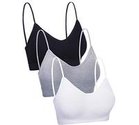 3 Sujetadores de Tubo de Cuello V Camisola con Relleno sin Costura Bandeau Sujetador Deportivo Sujetador de Dormir con Tirantes Elásticos (Negro, Blanco, Gris, S-M)