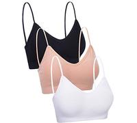 3 Sujetadores de Tubo de Cuello V Camisola con Relleno sin Costura Bandeau Sujetador Deportivo Sujetador de Dormir con Tirantes Elásticos (Negro, Blanco, Color de Piel, S-M)