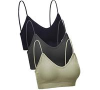 3 Sujetadores de Tubo de Cuello V Camisola con Relleno sin Costura Bandeau Sujetador Deportivo Sujetador de Dormir con Tirantes Elásticos (Negro, Oliva, Gris Profundo, L-XL)