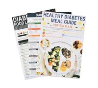 3 tablas de alimentos para diabéticos y planificador de comidas, lista de alimentos laminados para diabetes, gráficos de pared con índice glucémico bajo en carbohidratos, guía completa de dieta para