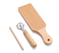 3 tablas de gnocchi para pasta, mango de madera, ruedas de madera de haya, tabla de gnocchi con rodillo de rodillo dentado, cortador de masa para cocina casera, ravioli, tortellini, macarrones