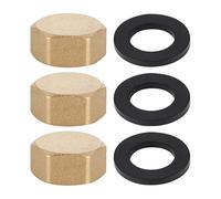 3 tapas ciegas de latón de rosca hembra de 1/2 pulgada con junta, tapas de extremo de tubo de tuerca hexagonal para grifos, lavadoras, radiadores, lavavajillas, jardín