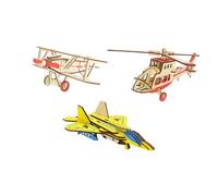 3-Teiliges Flugzeugmodell-Set aus Holz - 3D-Holzpuzzle und Modellbausatz (Hubschrauber, F-22 Kampfjet, Albatross Doppeldecker)
