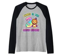 3 The Magic Number, Divertido león Lindo para su Tercer cumpleaños Camiseta Manga Raglan