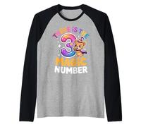 3 The Magic Number, Divertido león Lindo para su Tercer cumpleaños Camiseta Manga Raglan