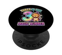 3 The Magic Number, Divertido león Lindo para su Tercer cumpleaños PopSockets PopGrip Adhesivo