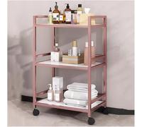 3-Tier Carrito de Almacenamiento de Metal with Wheels, Salon Beauty Trolley,Bar Cart for the Home, for Beauty Salon Shelf BBQ Hotels Restaurants(Pink)