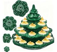 3 Tier Deviled Egg Platter with Christmas Tree Shape-Deviled Egg Christmas Tree Holder Reversible Reusable Tray Serving Tray Holder for Easter Thanksgiving Christmas Home Supplies (Green)