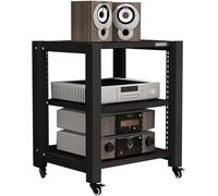 3 Tier Furniture Media Rack DVD CD Player Stand Audio Rack Power Amplifier Equipment Cabinet with Height Adjustable Wooden Shelf Floor Standing Storage Rack(Black)