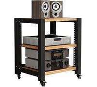 3 Tier Furniture Media Rack DVD CD Player Stand Audio Rack Power Amplifier Equipment Cabinet with Height Adjustable Wooden Shelf Floor Standing Storage Rack(Natural)