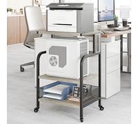 3-Tier Large Printer Stand with Power Outlets & USB Ports, Industrial Rolling Printer Cart with Heavy Duty Metal Frame & Adjustable Shelf, with Storage & Lockable Wheels for Home Office