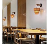 3-Tier Rattan Wall Lamp with Plug in Cord, Rattan Boho Wall Deco Sconces, Indoor Plug in Wall for Bedroom Bedside Dining Room Living Room(Wall)