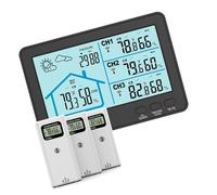 3 transductores de radio, higrómetro, termógrafo, cinco pantallas LCD, transmisión de datos en vivo, estructura de observación meteorológica para múltiples habitaciones, termómetros higrómetros de