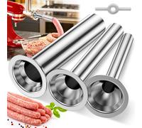 3 tubos de relleno de salchichas de acero inoxidable con soporte, 15/21/30 mm, fijación para picadora de carne, tope de salchichas, picadora de carne duradera, embudo para caseros