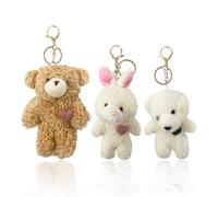 3 Uds Llaveros De Animales, Lindos Llaveros De Felpa, Llaveros De Cachorro De Oso Conejo, Dijes De Bolsa, Dijes Artesanales DIY