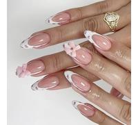 3. Uñas postizas medianas de 24 piezas con detalles florales, cómodas para mujeres, aplicación rápida, elegantes para mujeres