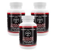 (3 Unidad) Colina Inositol Capsulas - 900mg (450mg + 450mg) Suplemento - 70 Cápsulas (2 Meses de Provision) de Desintegración Rápida, con 450 mg de Bitartrato de Colina y 450 mg de Inositol Polvo