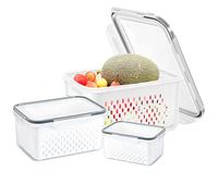 3 Unidades Caja de Almacenamiento de Nevera, contenedores de Almacenamiento de Frutas para Verduras de conservación de Alimentos con escurridor y Tapa contenedor de Almacenamiento, 0,8 L+1,7 L+3,2 L