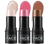 3 unidades de barra de contorno resistente al agua, resaltador de larga duración, barra de maquillaje, crema ligera multiusos, kit de maquillaje facial edificable para mejillas, labios, toda la piel