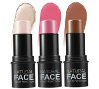 3 unidades de barra de contorno, resistente al agua, resaltador de larga duración, barra de maquillaje, crema ligera multiusos, kit de maquillaje facial para mejillas, labios, resaltador para toda